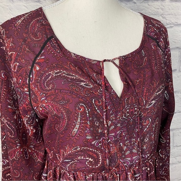 California Moonrise Long Sleeve Tie Front Paisley Print Dress Size Small - Picture 4 of 13